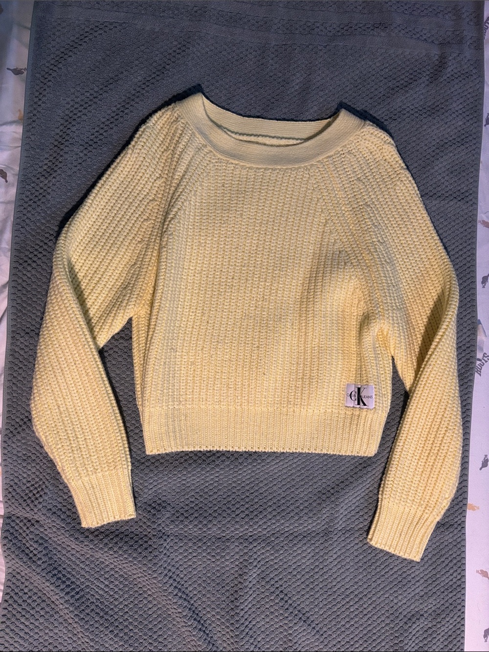 Calvin Klein Soft Pale Yellow Cropped Crewneck Sweater